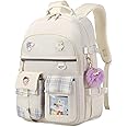 KIDNUO Backpack for Girls, 15.6 Inch Laptop School Bag Kids Kindergarten Elementary College Backpacks Large Bookbags for Teen Girl Women Students Casual Travel Daypacks (Beige)