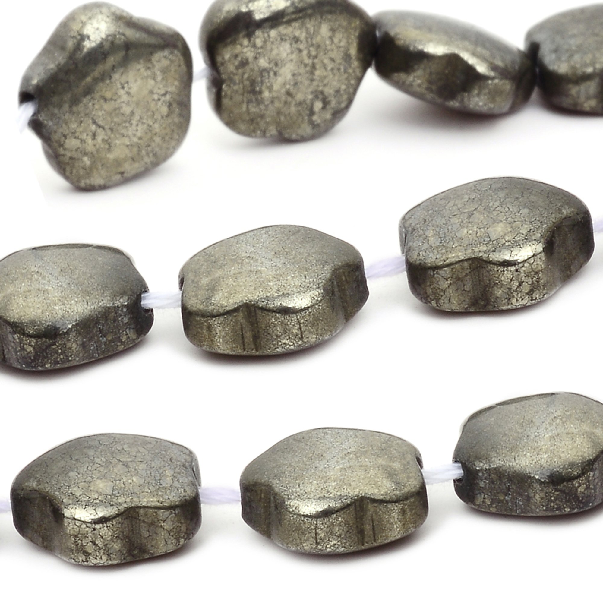 RUBYCA Pyrite Gemstone Flower Shape Natural Loose Beads AAA Grade Jewellery Making 1 strand, 33pcs