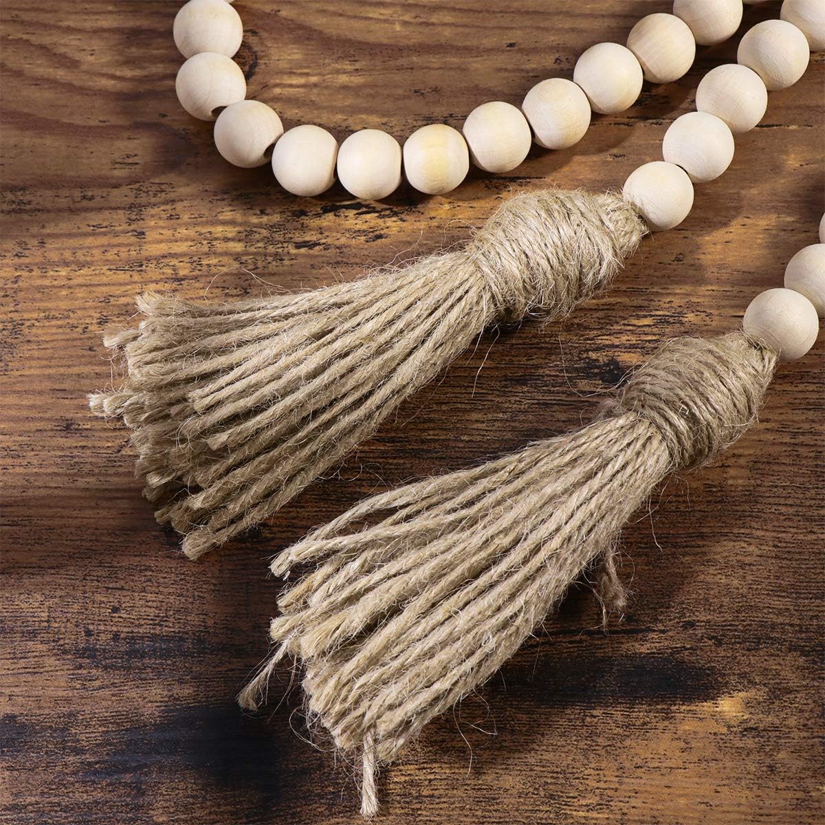 LIOOBO Wood Bead Garland Farmhouse Rustic Country Beads Holiday Decoration Wall Hanging Prayer Beads: Home & Kitchen