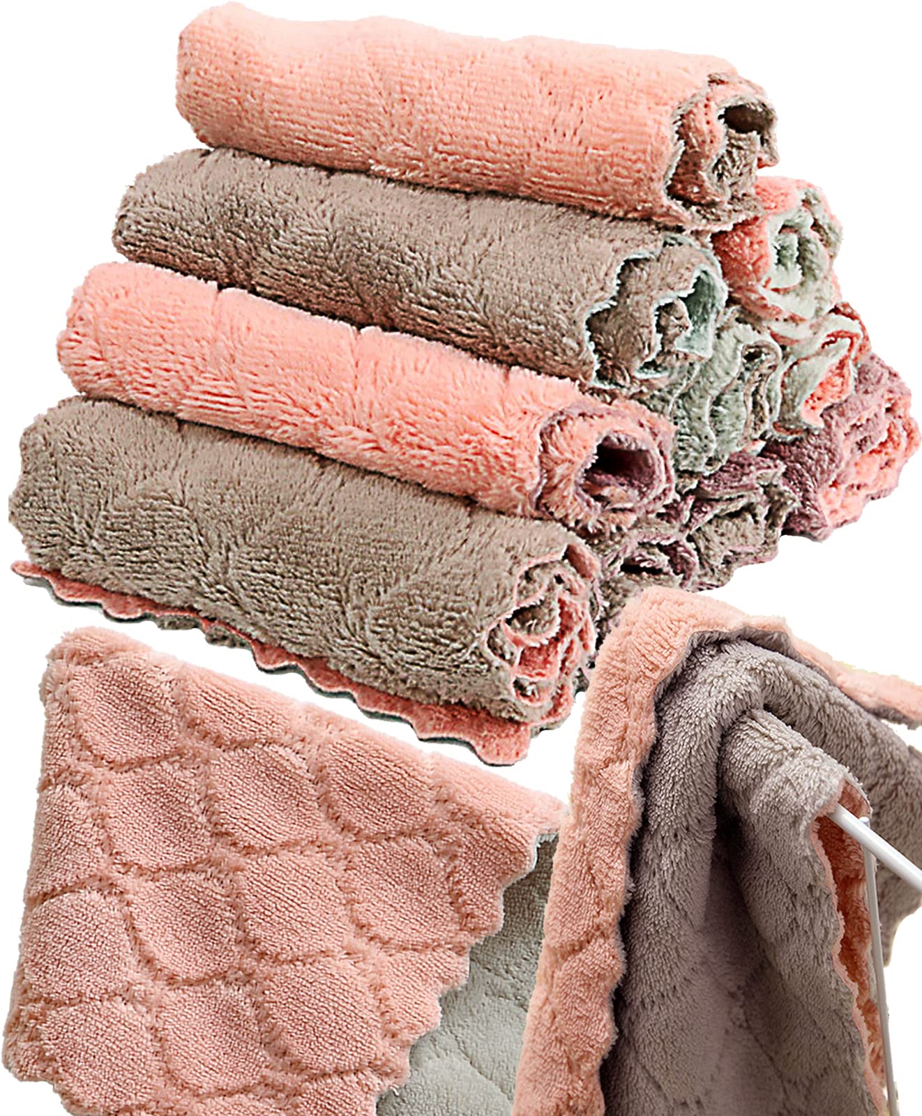 Photo 1 of 12 Pack Kitchen Towels Quick Dry Washcloths, Coral Velvet Dishtowels Multipurpose Reusable Dish Cloths, Soft Tea Towels Absorbent Cleaning Cloths Double-Sided Microfiber Towel Lint Free Cleaning Rags.