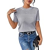 RICHSTORY Short Sleeve Sweaters for Women 2026 Casual Crewneck Summer Shirts Lightweight Hollow Out Knit Sweater Tops