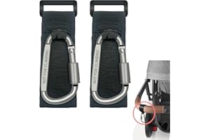 DEIHAALEN 2 Pcs Baby Stroller Hook with Locking Mechanism, Carry 30 lbs per Stroller Carabiner Clip, Adjustable Baby Stroller & Car Seat Hook for Hanging Diaper Bag, Golf, Shopping and Pet Cart