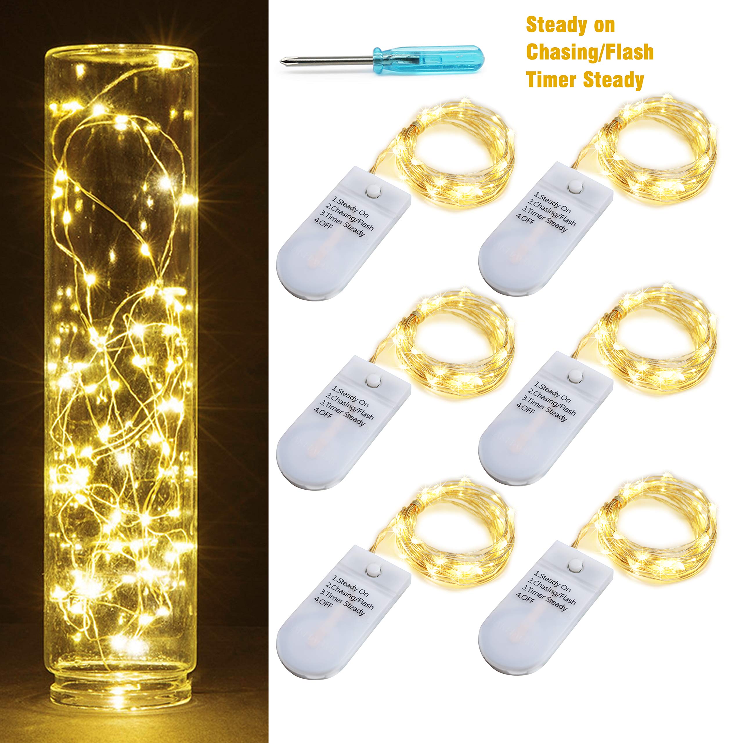 6 Pieces Timer Fairy Lights 20 LED 3 Modes Twinkle Lights Starry String