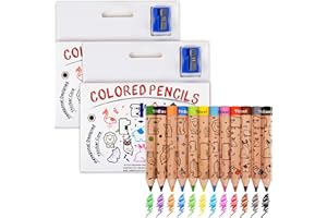 ThEast 24 Short Jumbo Colored Pencils, Cute Animal Drawing Pencils for Kids ages 3-12, Hexagonal Thick Pencils with Sharpener