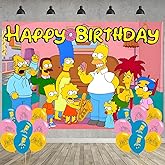 𝓢𝓲𝓶𝓹𝓼𝓸𝓷 Birthday Party Decoration,𝓢𝓲𝓶𝓹𝓼𝓸𝓷 Party Photo Background 5 x 3 FT and 18 Pcs Balloon,Cartoon Merch Party Backdrop Supplies