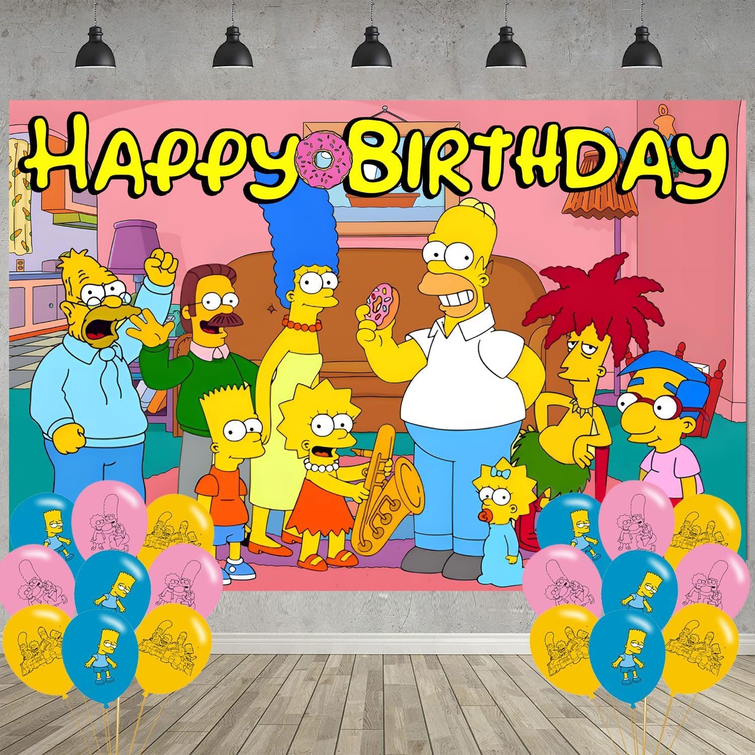 Photo 1 of ??????? Birthday Party Decoration,??????? Party Photo Background 5 x 3 FT and 18 Pcs Balloon,Cartoon Merch Party Backdrop Supplies