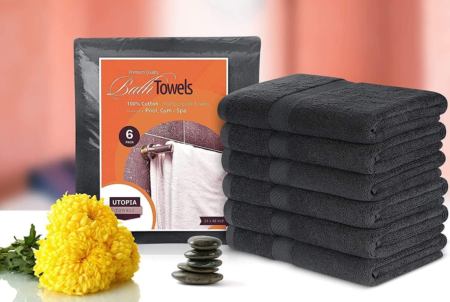 Utopia Towels Medium Cotton Towels, Gray, 24 x 48 Inches Towels for Pool, Spa, and Gym Lightweight and Highly Absorbent Quick Drying Towels, (Pack of 6): Home & Kitchen