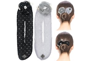 WMBZXH 2PCS Hair Bun Maker, Hand Embroidered Flowers Deft Bun Hair Twister, Sparkly Ball Hair Clip, Flower Hair Bun Roller for Long Thin Hair Accessories for Women Girls (Black+White)