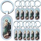12 PCS Saint Jude Key Chain Baptism Christening Confirmation Religious Wedding Party Favors Silver