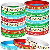 NEBURORA 48 Pack Christmas Wristband 6 Style Silicone Bracelet Wristbands Xmas Rubber Band for Christmas Party Decor 6 Xmas Pattern Wrist Band Party Supplies