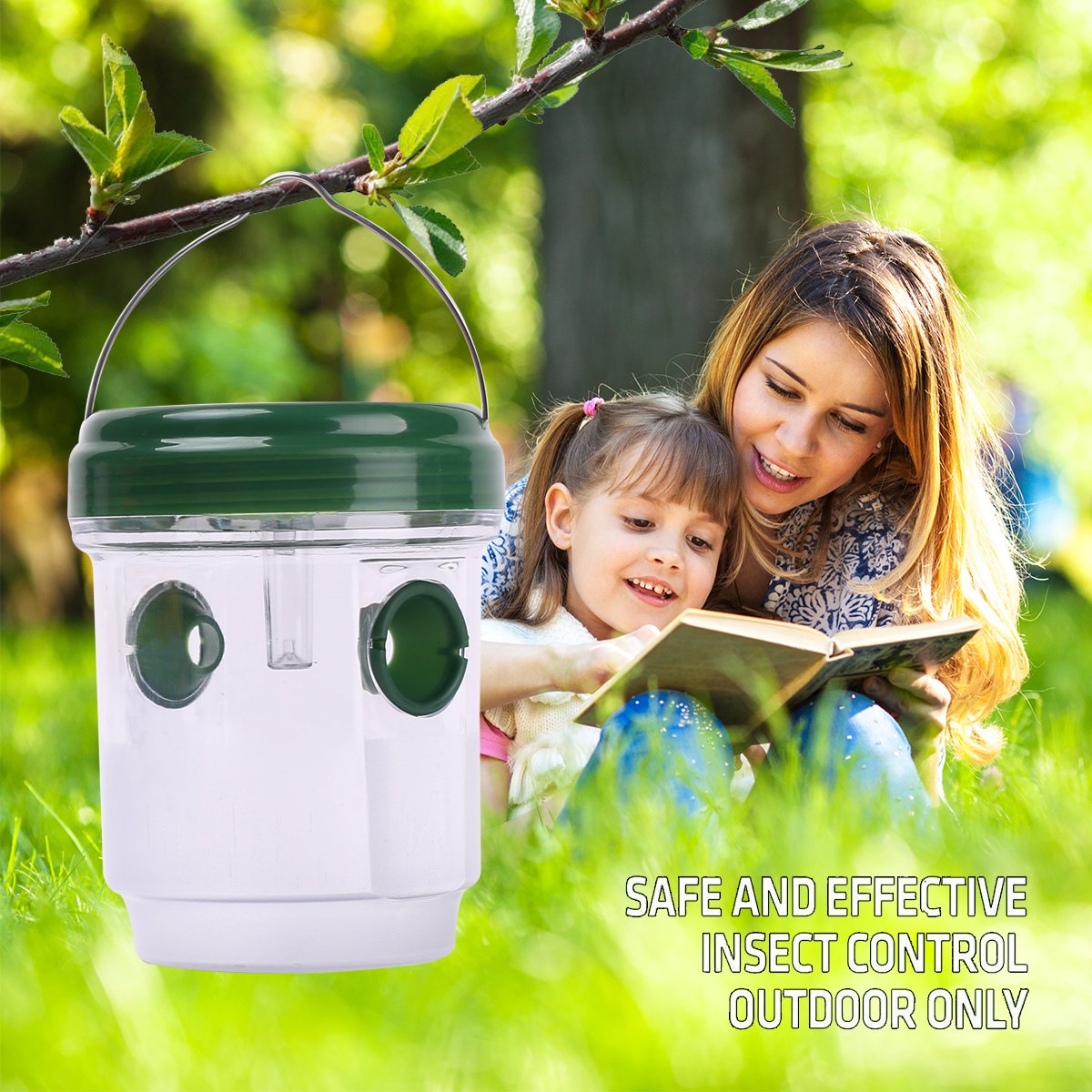 HUYIJJH Wasp Trap Catcher Solar Powered Killer Repellent Outdoor Reusable with Ultraviolet LED Light for Bees, Wasps, Hornets, Yellow Jackets and More (2 Pack)