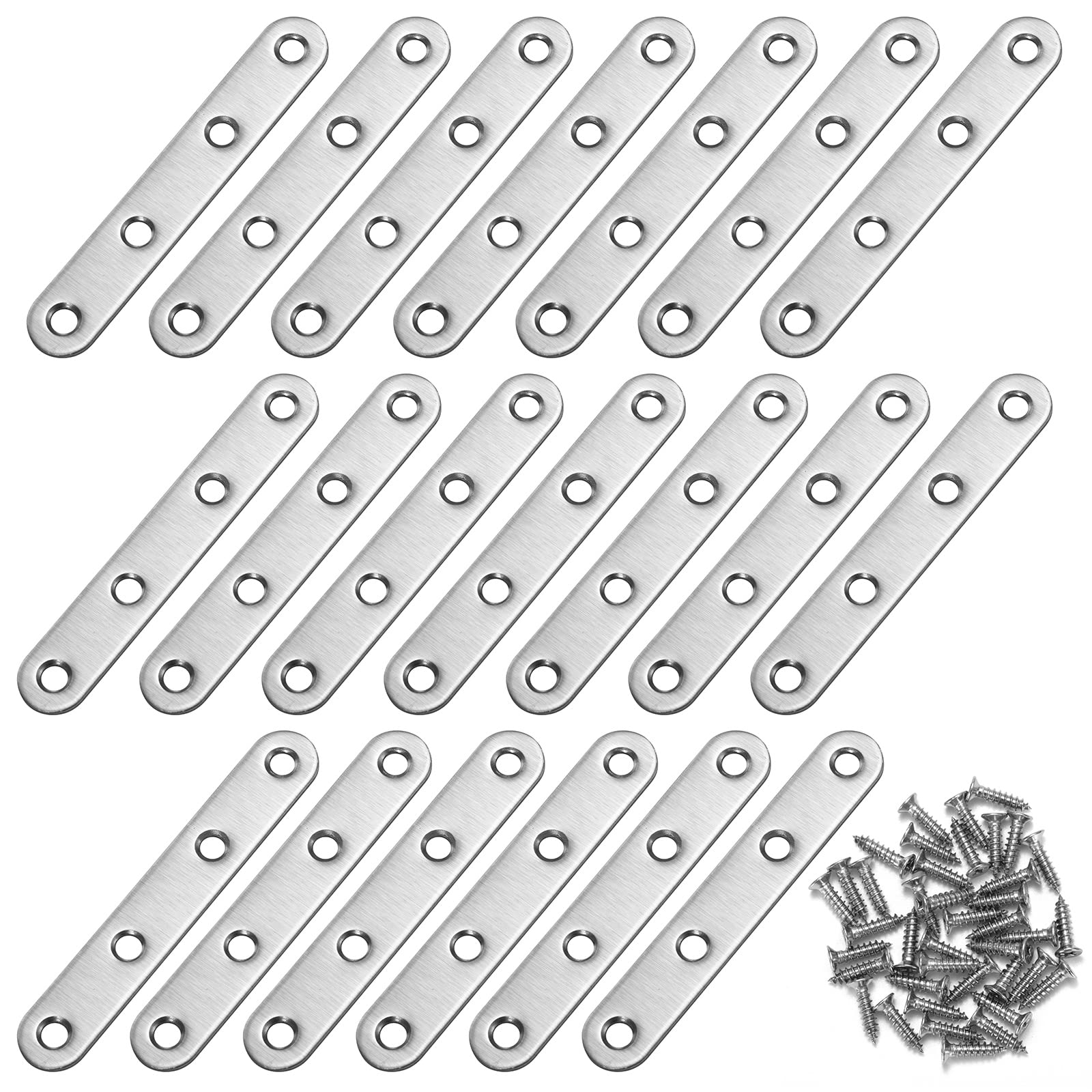 Corner Brackets Flat Straight Corner Brace Stainless Steel Plates Brackets with Fixing Screws for Furniture Desk Table Shelf Repair 96 * 17mm 20 Pack