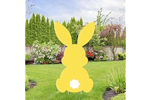 CMUSKO Easter Outdoor Decorations-Easter Bunny Yard Signs with Stakes Large Rabbits Party Supplies for Spring Easter Lawn Garden Welcome Decoration(Yellow)