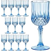 ZOMUIA 12 Pcs Blue Plastic Wine Glasses, Vintage Plastic Goblets Cordial Glasses, Unbreakable Stemmed Wine Cups Acrylic Vintage Wine Glasses for Wedding Party Christmas Holidays Anniversary
