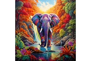 ijbnhd 5D Elephant Diamond Art Kits, Elephant Diamond Painting Kits for Adults Beginners, DIY Paint with Diamonds Crafts for Home Wall Decoration Gifts 14×14In