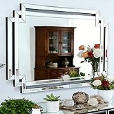 Autdot Modern Large Living Room Mirror with Mirrored Frame for Home Decor, 24" X 36" Decorative Wall Mirror with Glass Pieces