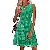 PRETTYGARDEN Women's Summer Dresses 2026 Sleeveless V Neck Eyelet Hollow Out Swing A Line Beach Vacation Sun Dress