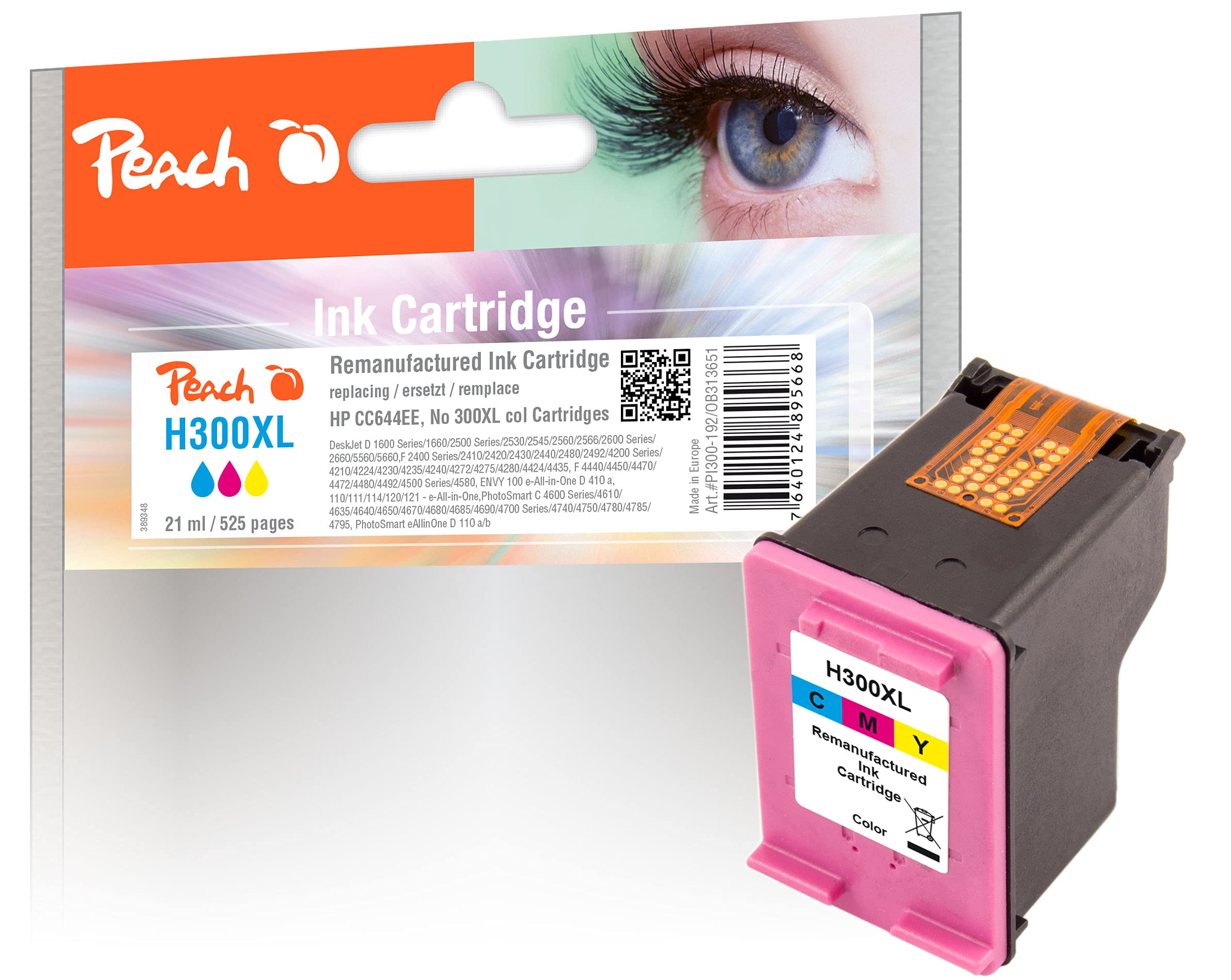 Peach PI300-192 Colour Ink Cartridge for HP CC644EE, No. 300XL