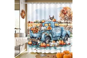 MEHOFOND Happy Thanksgiving Shower Curtain Autumn Pumpkin Thanksgiving Harvest Sunflower Shower Curtain for Bathroom Fall Pumpkin Turkey Maple Leaves Home Bathtub Decor Waterproof Fabric 72x72 Inch