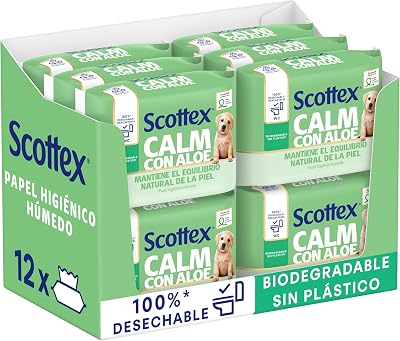 Papel Higiénico Húmedo con Aloe Vera y Prebióticos, Biodegradable y Sin Plástico, Caja 12 Packs de 66 Servicios, Total 792 Toallitas Húmedas Desechables por WC
