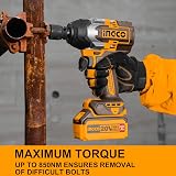 Ingco Cordless Impact Wrench 850Nm Brushless 20V 1/2 In Battery Kit view 7