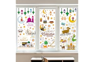 I-BEEBOO Ramadan Decorations Window clings Eid Mubarak Window Stickers Party Supplies Decorations Muslim Happiness Ramadan Eid Al-fitr Window Decor for Home Window Stickers
