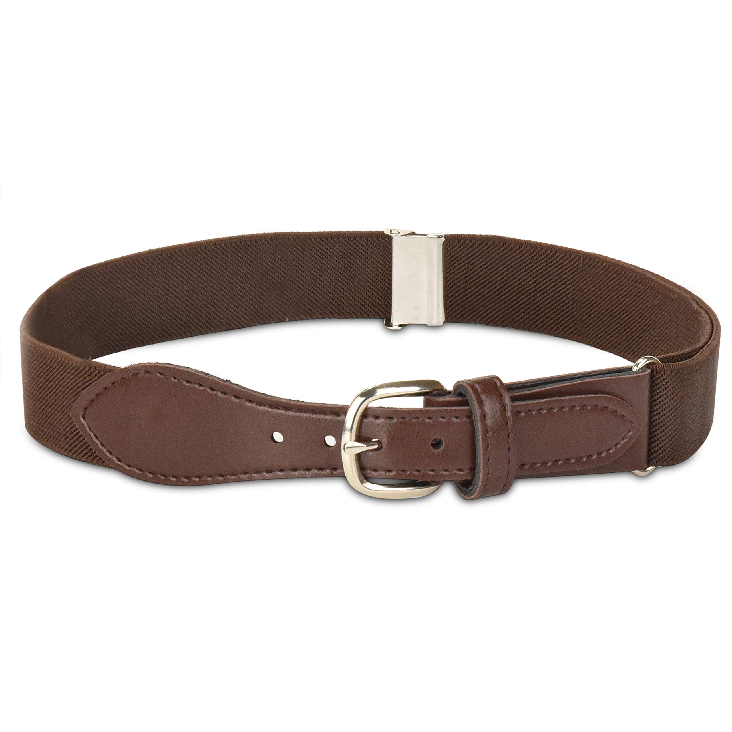 Kids Elastic Adjustable Belt with Leather Closure - Brown
