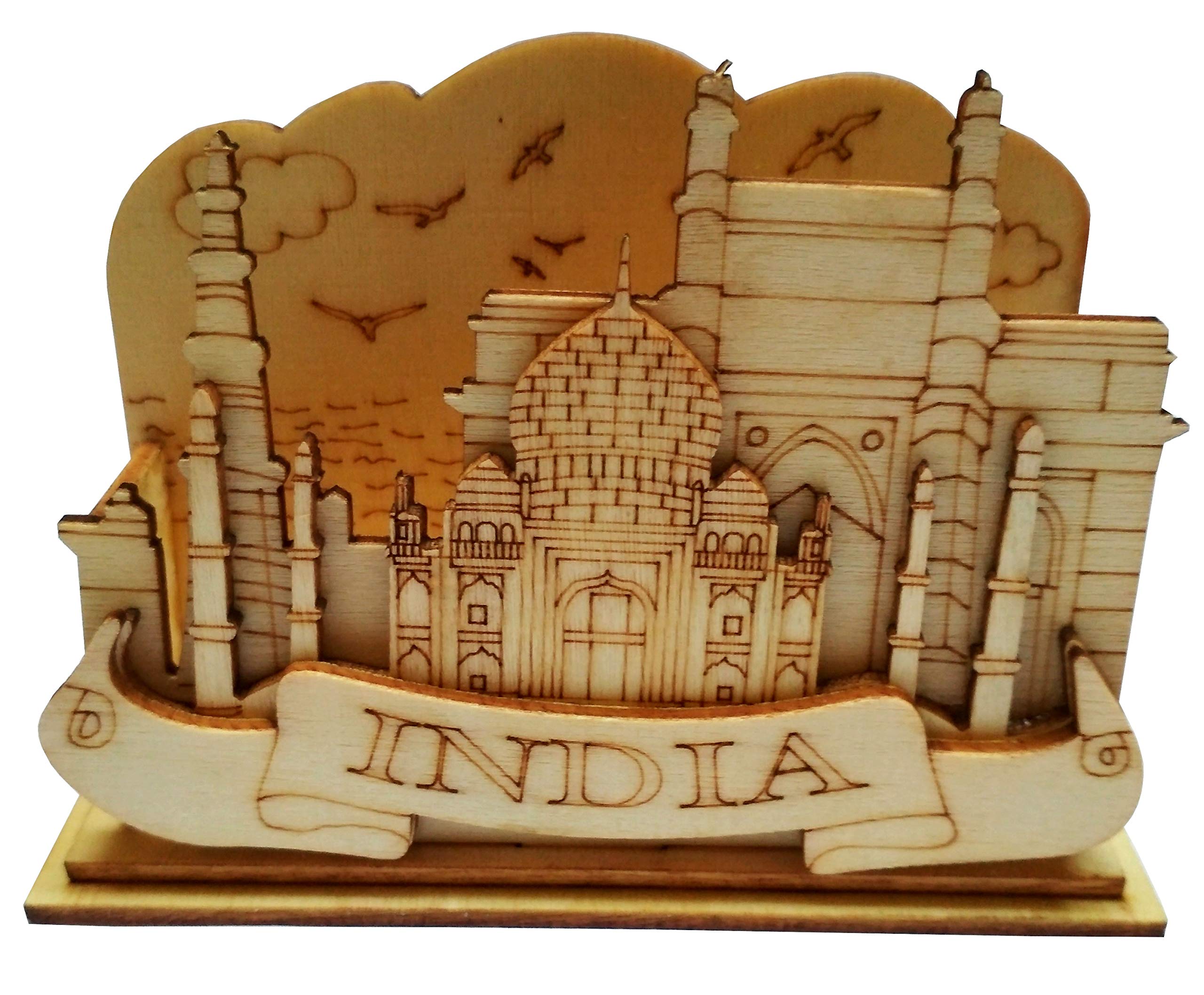 Purpledip Wooden Visiting Cards Holder: Taj Mahal (11670)