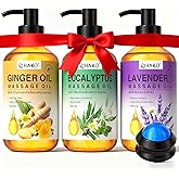 Valentine 's Day Gift for Women 3 Pack Massage Oil for Massage Therapy,Ginger for Lymphatic Drainage, Lavender for Relaxation, Eucalyptus Mint for Muscle Relief | Massage Therapy & Date Night Spa Gift