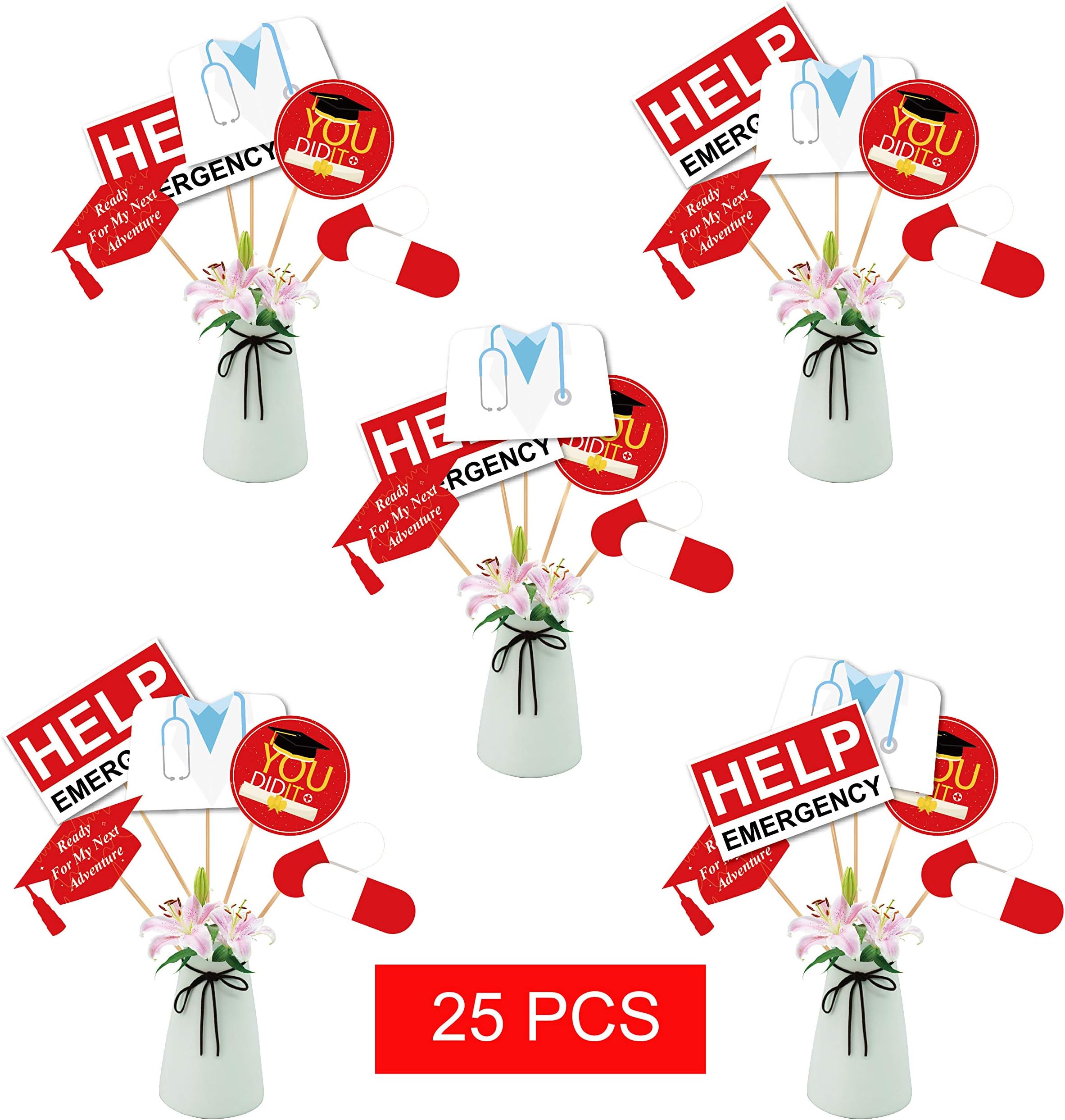 2020 Medical School Nurse Graduation Decoration Graduation Centerpiece Sticks Glitter Table Toppers 2020 Nurse Graduation Themed Birthday Party Supplies, 25 Pack