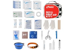 RAYCO INTERNATIONAL LTD Dog & Pet First Aid Emergency Kit - Travel - Home - Rescue - Outdoor Activities. 45 Useful Pieces Including LED Flashing Emergency Collar for Keeping Track of Your Fur Baby at Night.