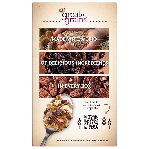 GREAT GRAINS RAISINS, DATES & PECANS BREAKFAST CEREAL FOR ADULTS, CRUNCHY CLUSTERS WITH DRIED FRUIT AND NUTS, NON-GMO, HEART HEALTHY, 19 OZ BOX