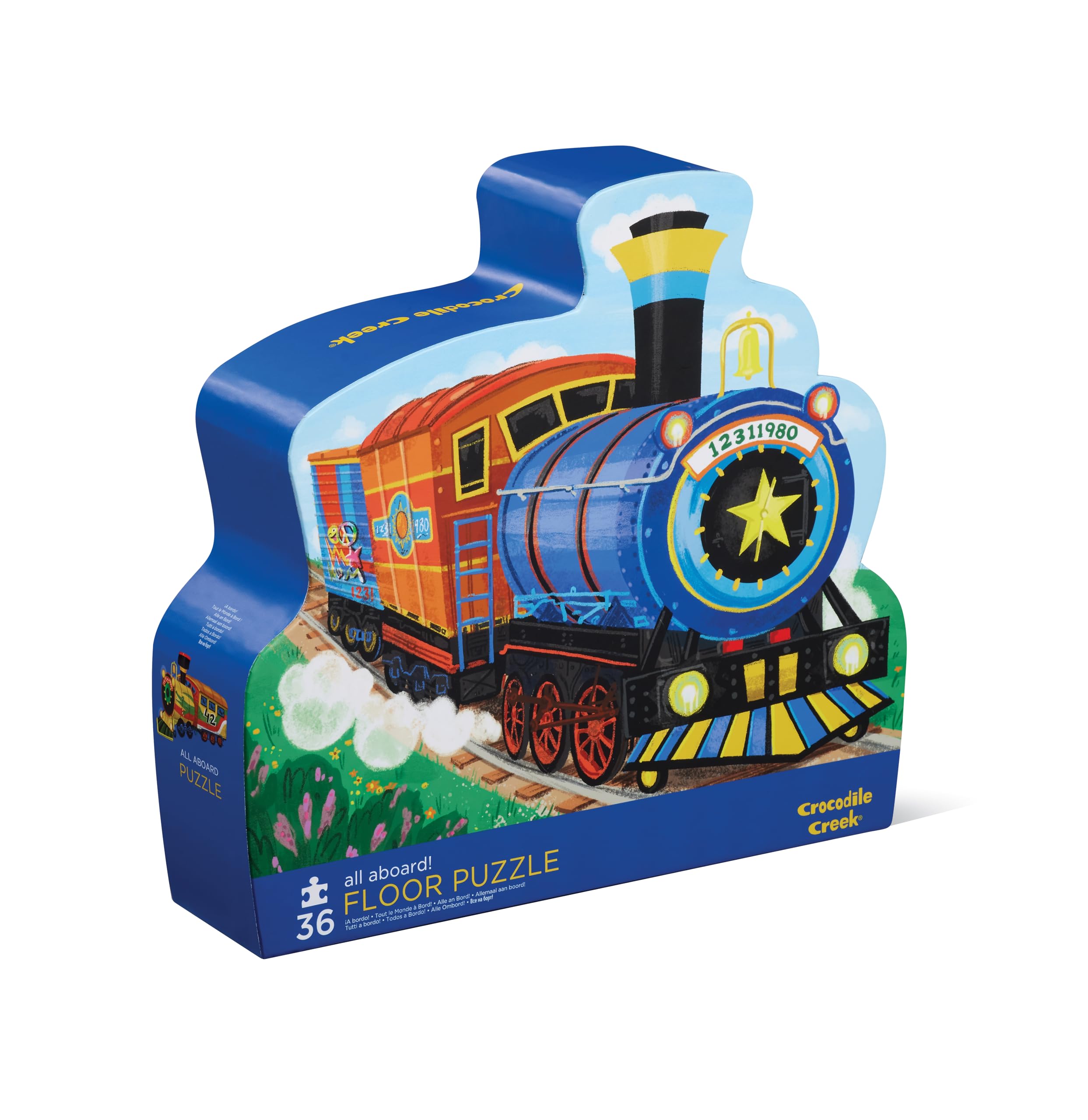 Crocodile Creek 36-Piece Jigsaw Floor Puzzle - Fun Floor Puzzles for Kids Ages 3-5 - Heavy-Duty Shaped Box for Storage - All Aboard - 24" W x 18" H Finished