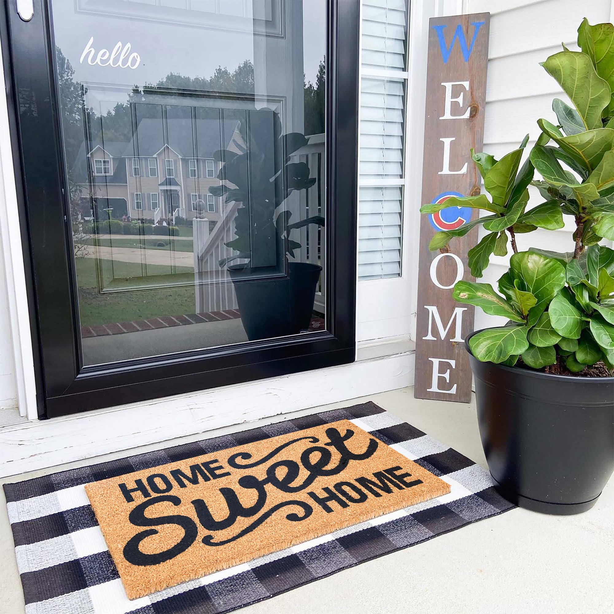 100% Coco Coir Welcome Mat + 28 x 43 Inches Buffalo Plaid Rug Combo Set - Farmhouse Front Porch Entryway Fall Decor Floor Mat, Doormat Indoor Outdoors Spring Mats Home Sweet Home - Image 9