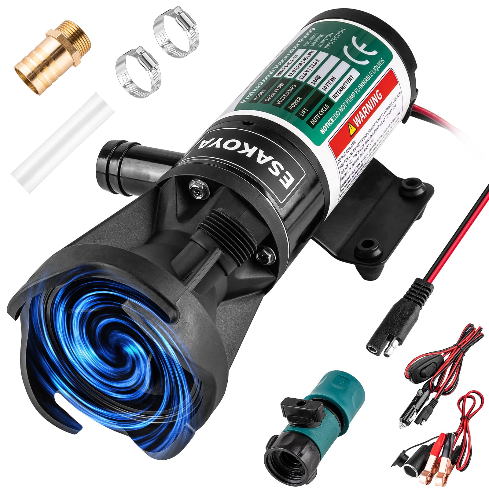 Photo 1 of Esakoya 12V RV Macerator Pump, 12GPM Waste Pump with Quick-Release & Garden Hose Discharge, 3.2ft Suction 10ft Lift, Portable Sewage Pump for RV, Marine, Camper, Kitchen & Bathroom