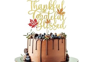 Leetaivie Thankful Grateful Blessed Cake Topper, Thanksgiving Cake Decorations, Gracias Autumn Festival Party Cake Topper, Give Thanks, Happy Friends Giving, Happy Thanksgiving Party Decorations