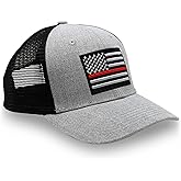 International Tie Thin Red Line Hat, USA Snapback Trucker Baseball Cap for Men & Women with Embroidered American Flag Patch