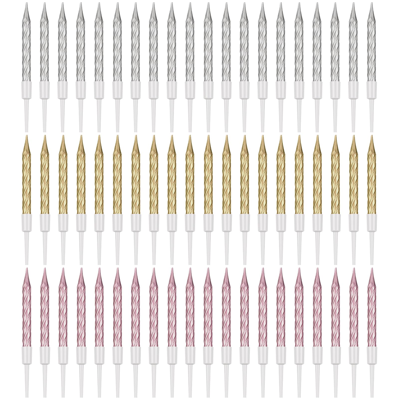 60 Pcs Candles Spiral, Candle for Cake, Cupcake, Birthday, Party, Wedding Celebration, Metallic Cake Cupcake Short Thin Birthday Candles with Holders(Gold, Silver, Rose Gold)