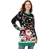 SOMSOC Ugly Christmas Sweater Dresses for Women 2025 Light Up LED Funny Reindeer Knit Pullover Dress Xmas Holiday Party