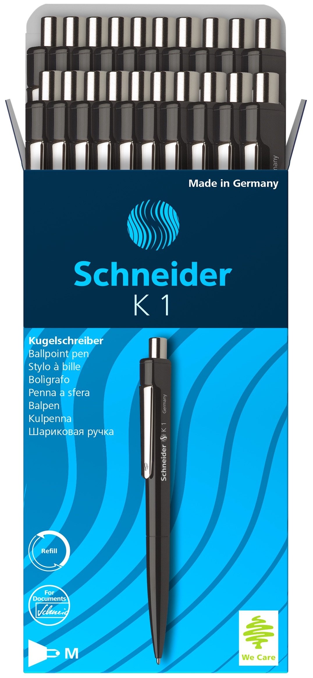 Schneider K-1 Retractable Ballpoint Pen, Black, Box of 20 (3151)
