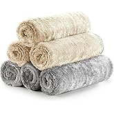 Fantasticlean Microfiber Car Detailing Towels, Car Drying Towel with Edge, Plush, Coral Fleece, 700GSM, 16" x 16", 6 Pack, Scratch-Free, Ultra Absorbent, Car RV Boat House Cleaning (Grey and Camel)