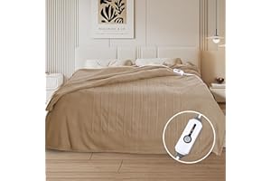 Eydna Electric Heated Blanket Twin Size 62"x84", Soft Fleece with 10 Hours Auto-Off & 4 Heating Levels, Overheating Protection, ETL Certification Machine Washable, Light Brown
