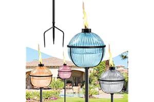 FALBAWR Citronella Torches Set of 4, 16 oz Glass Garden Torches for Outside, 3-Prong Grounded Stake Outdoor Torches, 58.6 inch Outdoor Torch for Yard, Patio, Deck, Party
