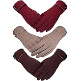Patelai 3 Pairs Womens Gloves Winter Touchscreen Texting Phone Windproof Gloves Warm Fleece Lined Cold Weather
