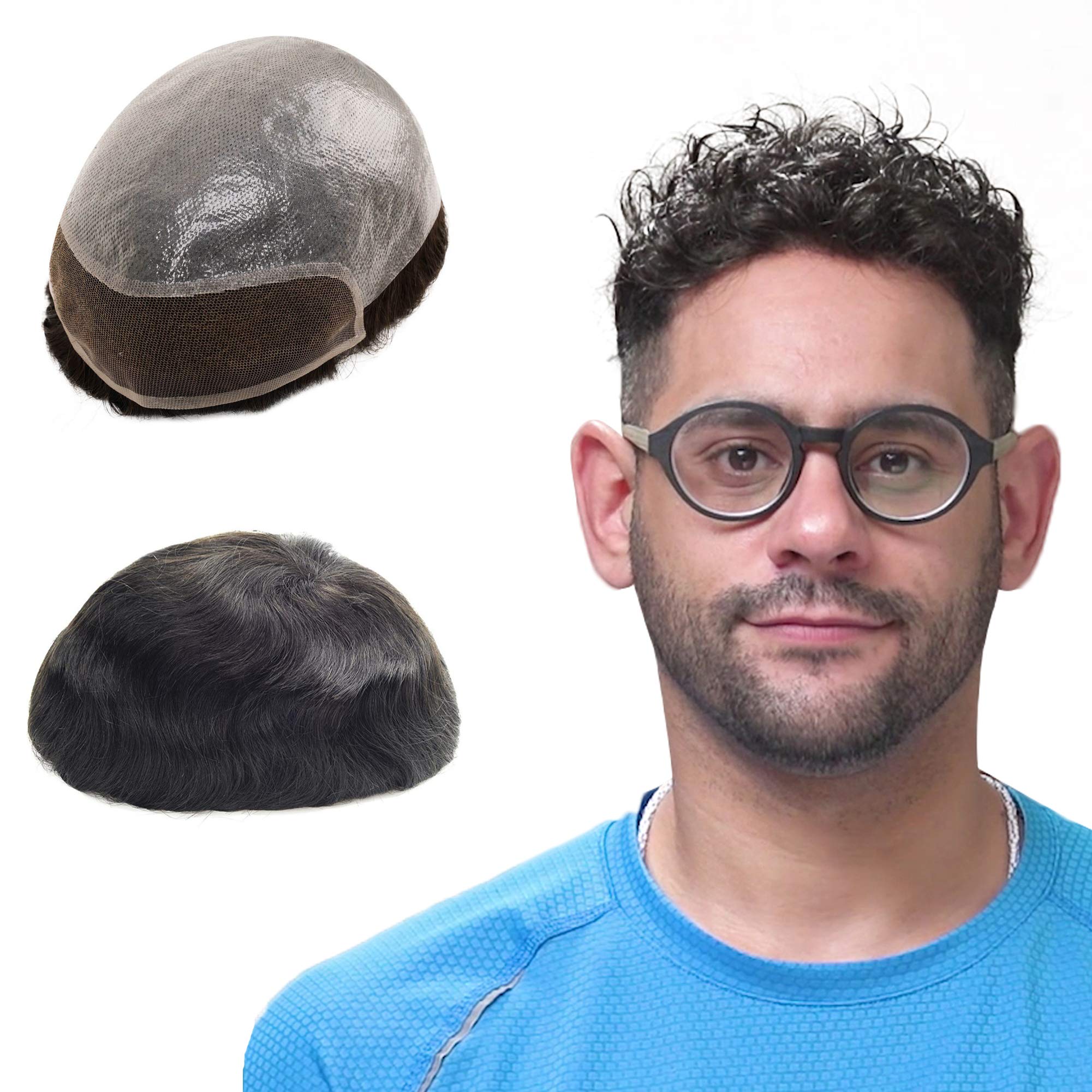 Lordhair Human Hair System for Men, 0.08mm Super Thin Skin Men's Toupee with French Lace Front, Base Size 8x10 inch Medium Density Hairpiece for Hair Loss Men