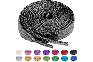 Olukssck 2 Pairs Flat Glitter Shiny Metallic Shoe Laces, Colorful Sequin Shoelaces