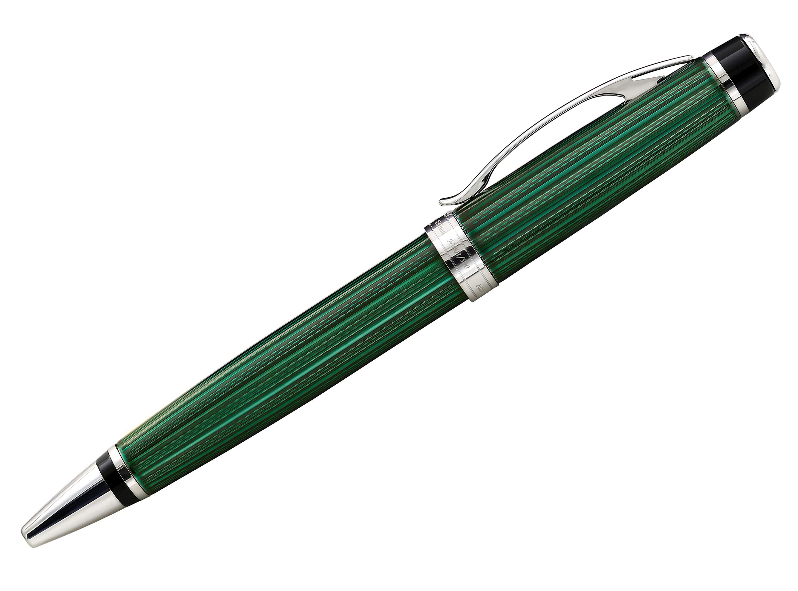 Xezo Incognito Twist Action Ballpoint Pen, Medium Point. Forest Green Layered Lacquer with Pure Platinum Plating. Handcrafted, Limited Edition, Serialized