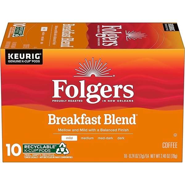 FOLGERS BREAKFAST BLEND COFFEE, MILD ROAST, KEURIG K-CUP...