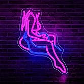 Lady Neon Sign, JGHTURIE Neon Signs for Wall Decor, Pink & Blue Light Up Signs for Room Decor Bar Led Sign for Man Cave, Party, Office, Art Decoration, USB Powered