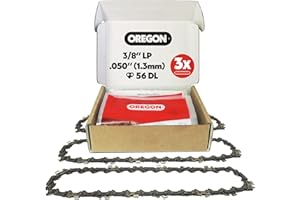 Oregon 3-Pack Chainsaw Chain 3/8" LP Pitch, .050" (1.3 mm) Gauge for 16" (40cm) Bar, 56 Drive Links – Low-kickback Replacement Saw Chain, Fits Husqvarna, Echo, Ryobi, Greenworks, Craftsman and more
